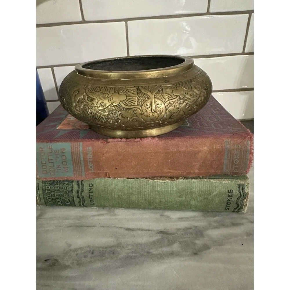 Antique Xuande Mark 18th/19th C. Chinese Brass Incense Bowl Dragon-design Heavy